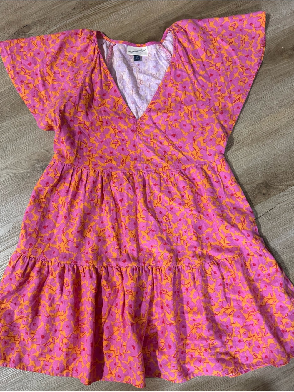 Universal Thread Pink & Orange Floral Tiered Midi Dress Sz XS